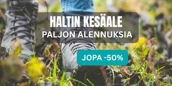 Halti-ulkoiluvaatteita ruohikossa – kesätarjoukset alennettuun hintaan